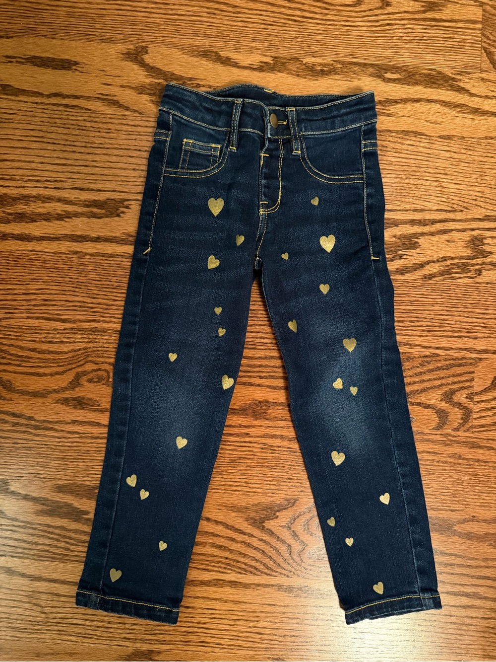 Ruffle Butts Dark Indigo Jeans with Gold Hearts, 4T